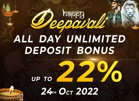 Deepavali All Day Unlimited Deposit Bonus up to 22%