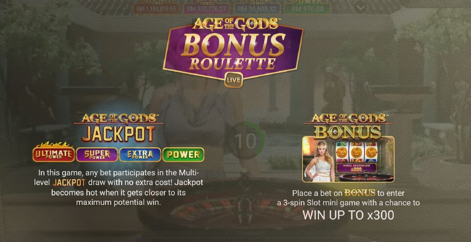 PlayTech Live Casino Roulette – The Age of the Gods Bonus roulette