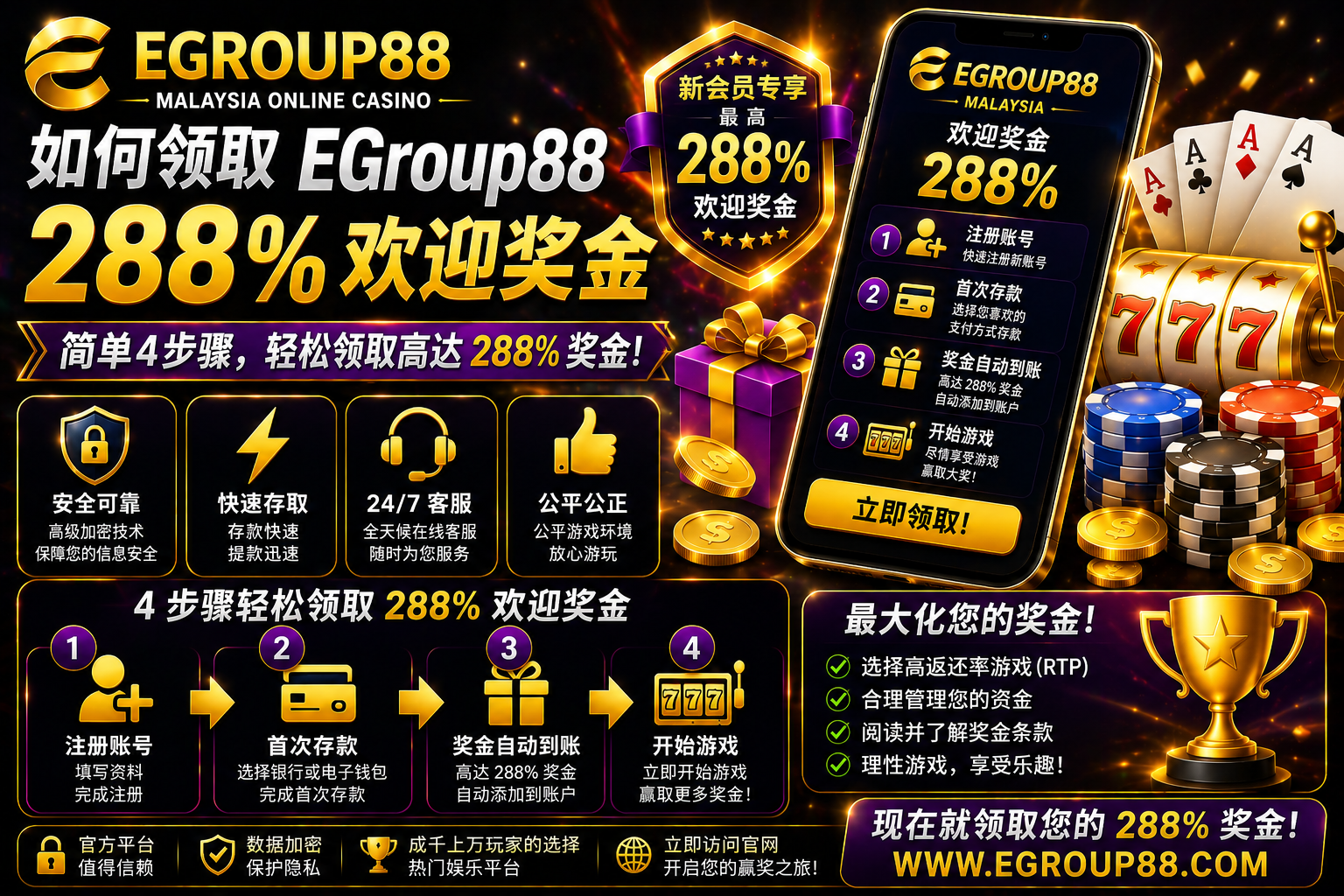 如何领取 Egroup88 马来西亚 288% 欢迎奖金