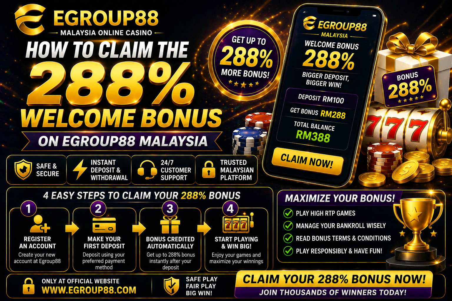 How to Claim the 288% Welcome Bonus on Egroup88 Malaysia