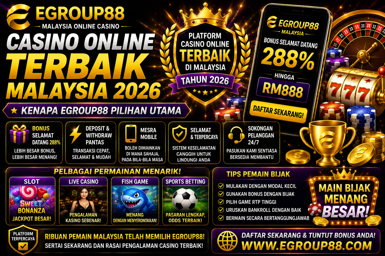 Casino Online Terbaik Malaysia 2026 – Kenapa Egroup88 Pilihan Utama