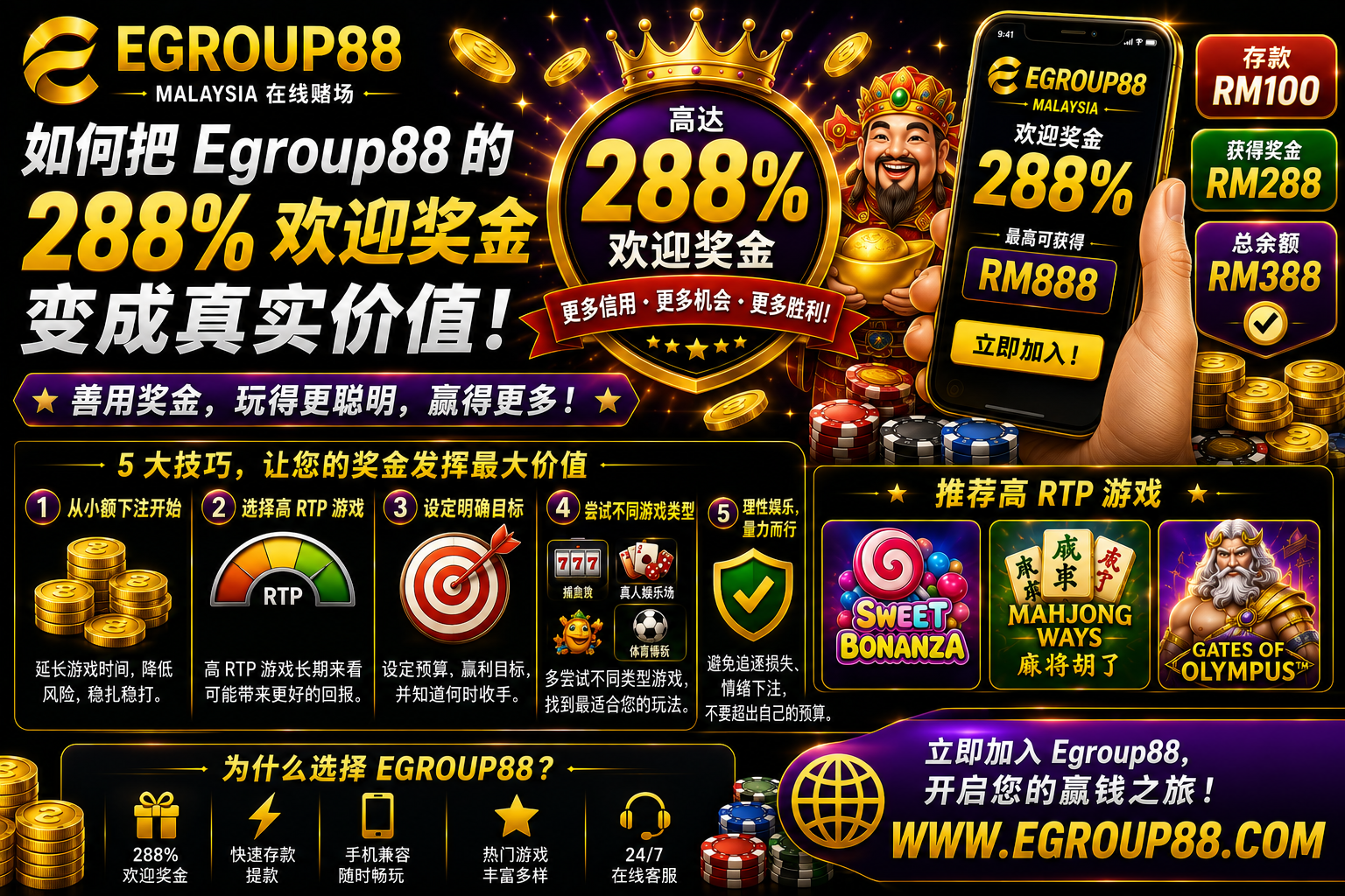 如何充分利用 Egroup88 288% 欢迎奖金